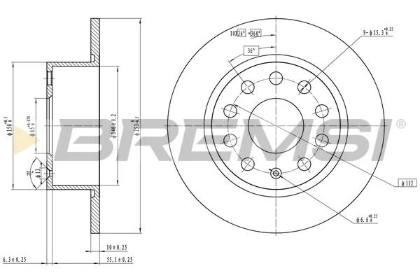 Гальмівний диск зад. Skoda Octavia III Combi 12-20 BREMSI CD7334S (фото 1)