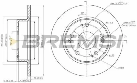 Гальмівний диск зад. Honda Accord 04-08 (260x10) BREMSI CD7390S