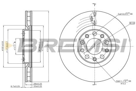 Гальмівний диск перед. FIAT 500X/RENEGADE SUV 1.3-2.0 14- (305x28mm) BREMSI CD7451V