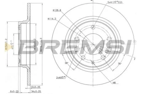 Гальмівний диск задній Mazda 6 02- (280x10) BREMSI CD7500S