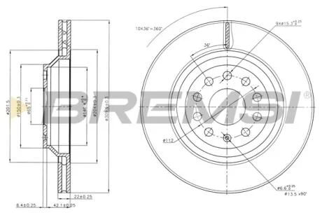 Гальмівний диск задн. A3/CC/Golf/Kodiaq/Leon (06-21) BREMSI CD7503V