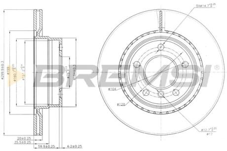 Гальмівний диск зад. BMW 1 (E81/E87)/3 (E90/E91) 03- (300x20) BREMSI CD7549V