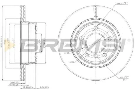Гальмівний диск зад. BMW 1 (E81/E87)/3 (E90/E91) 03- (300x20) BREMSI CD7549V