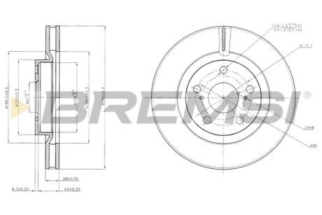 Гальмівний диск перед. Camry V4/V5/RAV4 III/IV/Auris 06- (296x28) BREMSI CD7646V