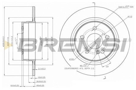 Тормозной диск зад. MB W204 07-14 (300x10) BREMSI CD7691S