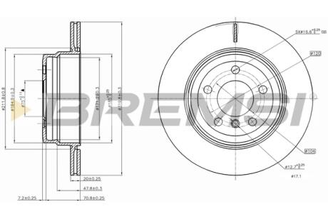 Гальмівний диск зад. BMW X5 (E70/F15/F85) / X6 (E72/72/F16/F86) 06- BREMSI CD7715V