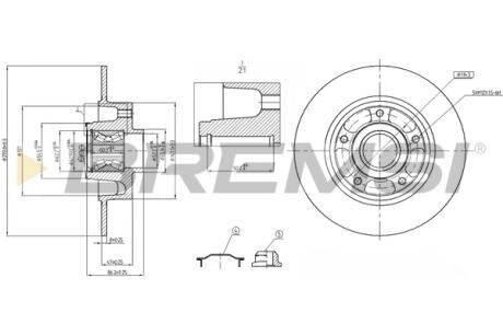 Тормозной диск зад. Megane III/Scenic III/Fluence 08- (с подшипником)(260x8x30mm) BREMSI CD7732S