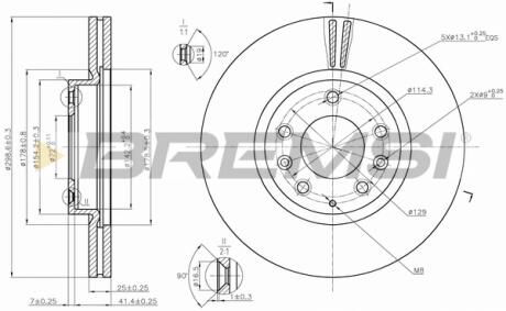 Гальмівний диск пер. MAZDA 6/INSIGNIA A 1.8-2.5 07-16 (299x25mm) BREMSI CD7739V