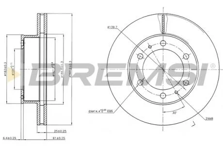 Гальмівний диск перед. HILUX VII 2.5-3.0 05-15 (297x25mm) BREMSI CD7783V
