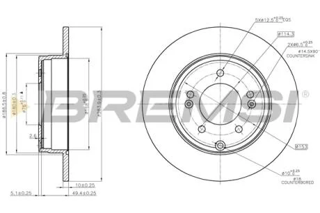 Гальмівний диск задн. Azera/Grandeur/Tucson/NF/Sonata/K5/Optima 05- BREMSI CD7787S