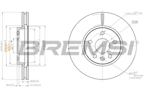 Гальмівний диск перед. Aveo/Cruze 11-/ Astra J 09- (276x26) BREMSI CD7869V
