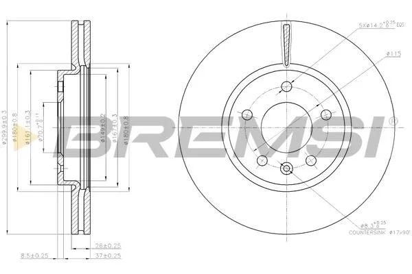 Гальмівний диск пер. Zafira/Ampera/Zafira/Astra/Orlando/Cruze/Volt 09- BREMSI CD7870V (фото 1)