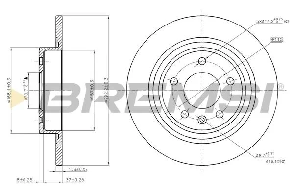 Гальмівний диск задн. Ampera/Astra/Cruze/Volt/Zafira (09-21) BREMSI CD7871S (фото 1)