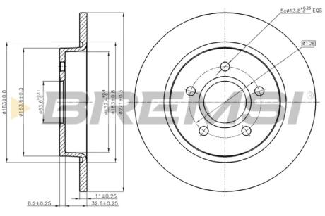Гальмівний диск задн. Focus 1.0-2.0 EcoBoost/TDCi 14-21 BREMSI CD8061S