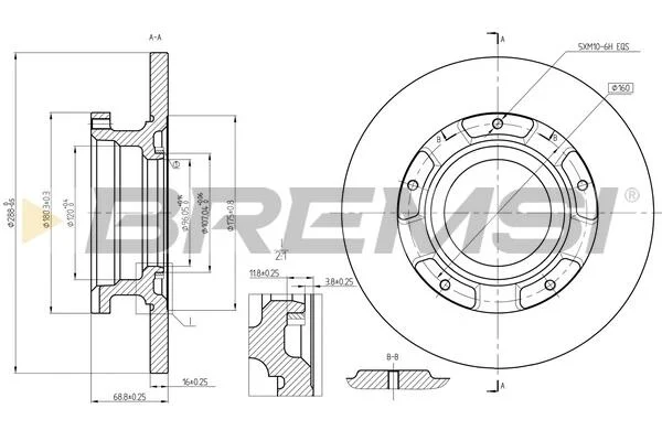 Диск гальмівний (задній) Ford Turneo Custom/Transit 12-23 BREMSI CD8472S (фото 1)