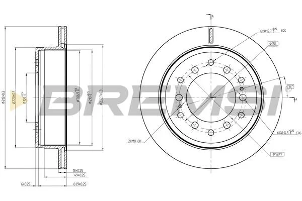 Гальмівний диск зад. Cruiser 300/80/90/Prado/Lexus GX 01-10 3.0-4.7 BREMSI CD8505V (фото 1)