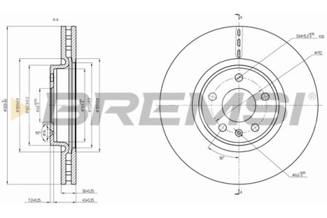 Гальмівний диск перед. AUDI Q5 2.0-3.0 08-17 BREMSI CD8761V