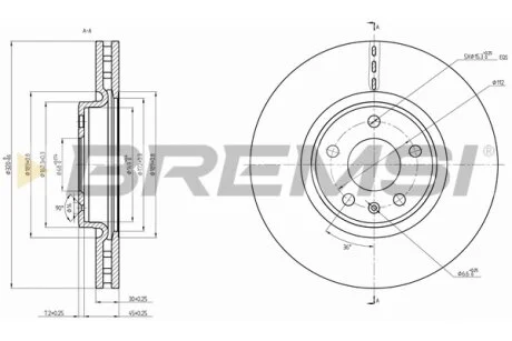 Гальмівний диск перед. AUDI Q5 2.0-3.0 08-17 BREMSI CD8761V