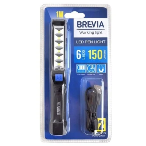 Ліхтарик інспекційний LED Pen Light 6SMD+1W LED, 150lm, 900mAh, microUSB, блістер Brevia BREVIA 11210 (фото 1)