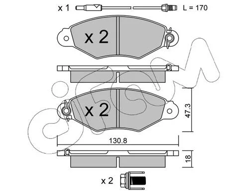 Тормозные колодки пер. Kangoo 97-08 (Bosch) (с датчиком) CIFAM 822-253-1 (фото 1)