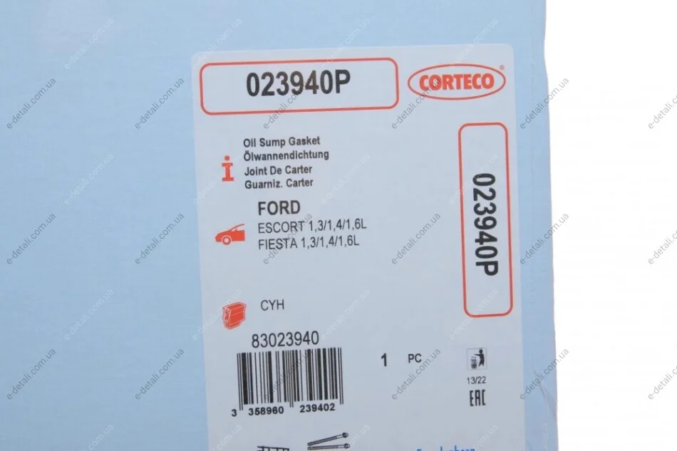 Прокладка поддона Ford Escort/Fiesta 1.3-1.6 80-99 CORTECO 023940P (фото 1)