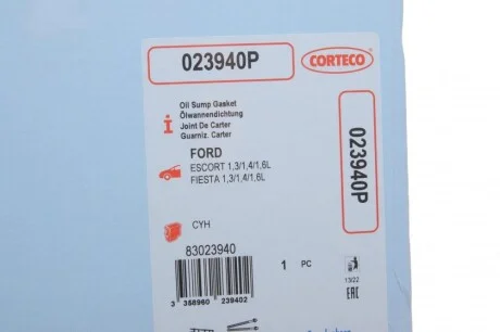 Прокладка поддона Ford Escort/Fiesta 1.3-1.6 80-99 CORTECO 023940P