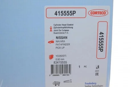 Прокладка ГБЦ Nissan Pathfinder 2.5 dCi 05- (0.92mm) (2 метки) CORTECO 415555P