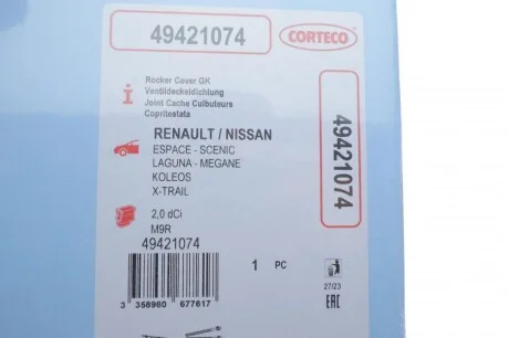 Прокладка кришки клапанів Renault Trafic 2.0CDTi 06- (к-кт) CORTECO 49421074