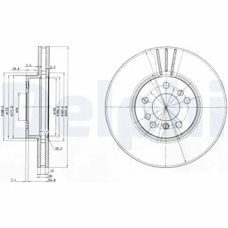 Диск тормозной BMW X3(E83)/X5(E53) "F D=332mm "00-11 Delphi BG3628