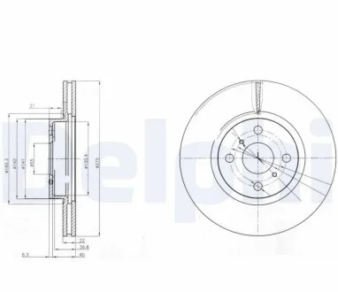 Диск тормозной (передний) (к-кт 2 шт) Toyota Yaris 07- (275x22) Delphi BG4054