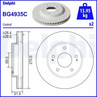 DELPHI MITSUBISHI Гальмівний диск передн. L200 / TRITON 2.5 DI-D 07- Delphi BG4935C