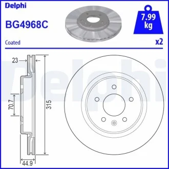 DELPHI OPEL диск гальмів.задн. Insignia B Delphi BG4968C
