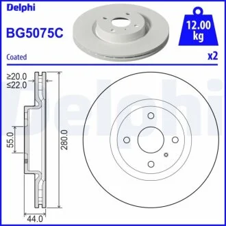 Диск гальмівний Delphi BG5075C