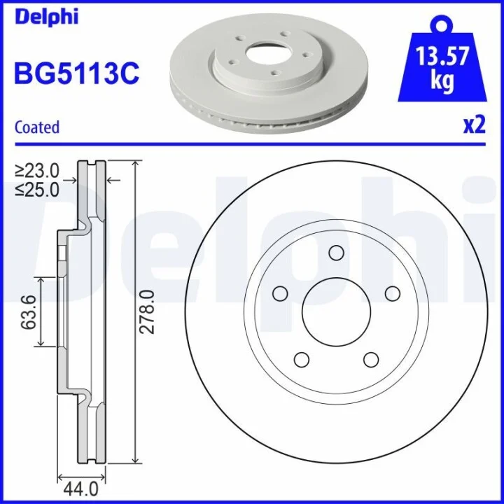 DELPHI FORD Диск гальмівний передній PUMA 1.0 EcoBoost 19- Delphi BG5113C (фото 1)