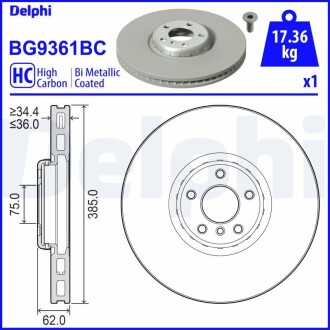 BMW Гальмівний диск передн. лівий X5 (E70), X5 (F15, F85), X6 (E71, E72) Delphi BG9361BC