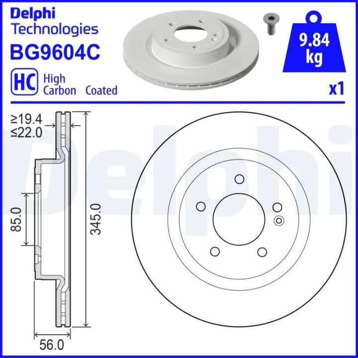 DELPHI DELPHI DB Гальмівний диск задній W463 19- Delphi BG9604C (фото 1)