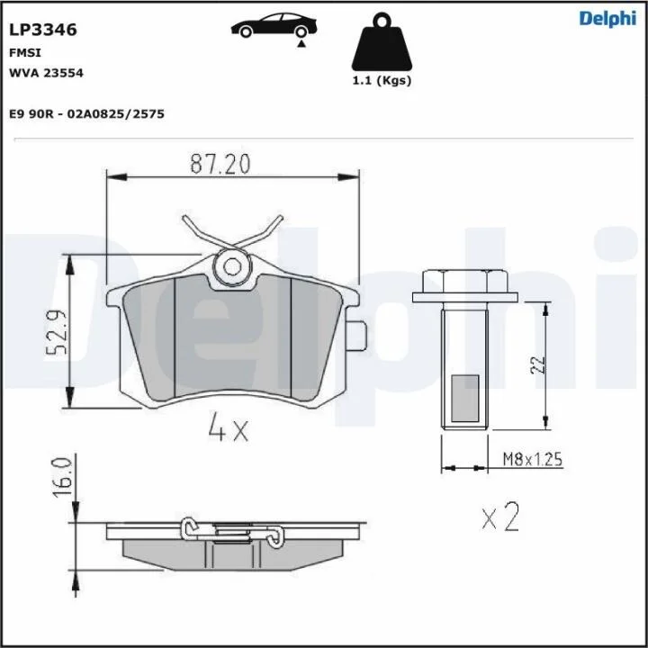 DELPHI VW гальмівні колодки задн. T4, Sharan 00- Ford Galaxy 00- Seat Alhambra Delphi LP3346 (фото 1)