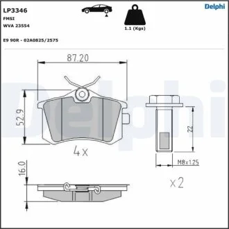DELPHI VW гальмівні колодки задн. T4, Sharan 00- Ford Galaxy 00- Seat Alhambra Delphi LP3346
