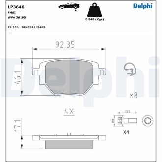 Тормозные колодки, дисковые Delphi LP3646