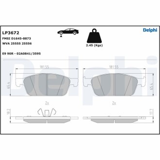 Тормозные колодки, дисковые Delphi LP3672