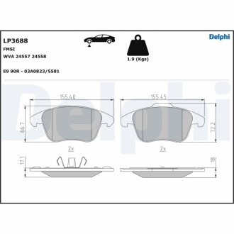Тормозные колодки, дисковые Delphi LP3688