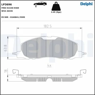 Тормозные колодки, дисковые Delphi LP3696