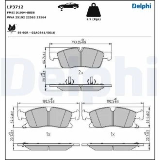 Тормозные колодки, дисковые Delphi LP3712
