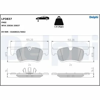 DELPHI CITROEN передні гальмівні колодки CITROEN BERLINGO, BERLINGO/MINIVAN, C4 GRAND PICASSO II, C4 PICASSO II, C4 SPACETOURER, GRAND C4 SPACETOURER OPEL COMBO TOUR / LIFE, COMBO/MINIVAN 1.2-2.0D 02.13- Delphi LP3837