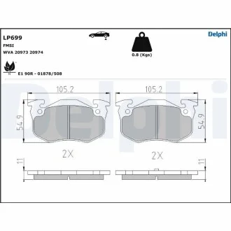 Тормозные колодки дисковые CITROEN/PEUGEOT/RENAULT Xsara/106/206/306/Megane/Clio \'\'F \'\'83-07 Delphi LP699
