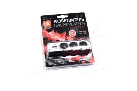 Разветвитель прикуривателя, 3в1, USB, 1000mA, удлинитель, LED индикатор, <ДК> Dk-Дорожная Карта WF-024
