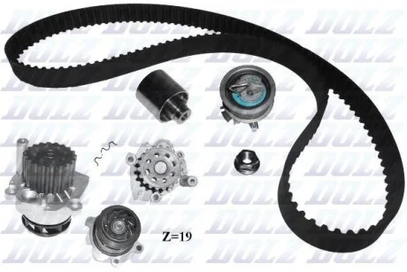 Комплект ГРМ (+ помпа) Caddy 04-/T5/Golf V 03-/Passat/Jetta 05- 1.9TDI DOLZ KD033