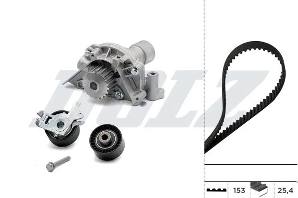 CITROEN К-кт ГРМ (помпа + 2 ролика + ремінь) C4 I 2.0 16V 04-07, C5 II 1.8 16V 04-05, JUMPY 2.0 i 16V 00-06, FIAT SCUDO 2.0 00-06, LANCIA PHEDRA 2.0 02-10, PEUGEOT 206, 307, 406, 407, 607 DOLZ KD056 (фото 1)