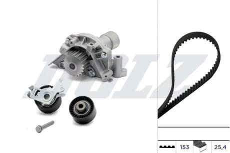 CITROEN К-кт ГРМ (помпа + 2 ролика + ремінь) C4 I 2.0 16V 04-07, C5 II 1.8 16V 04-05, JUMPY 2.0 i 16V 00-06, FIAT SCUDO 2.0 00-06, LANCIA PHEDRA 2.0 02-10, PEUGEOT 206, 307, 406, 407, 607 DOLZ KD056