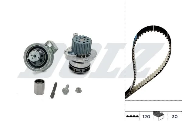 AUDI К-т ГРМ (помпа + ремень + 2 ролика) A3 (8L1) 1.9 TDI 00-03, A4 B6 (8E2) 1.9 TDI 00-04, A6 C5 (4B2) 1.9 TDI 01-05, SEAT TOLEDO II (1M2) 1.9 TDI 00-04, SKODA OCTAVIA I Combi 1.9 TDI 00-06, VW GOLF IV 1.9 TDI 98-01 DOLZ KD105 (фото 1)